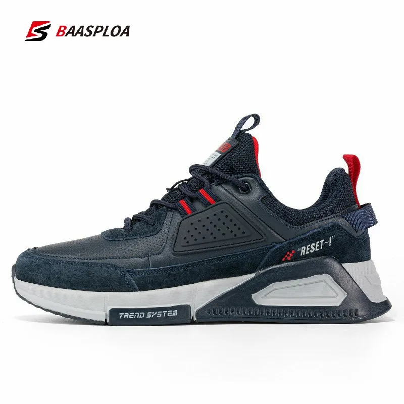 

Baasploa 2021 new men Casual Waterproof running shoes fashion leather skateboard shoes Non-slip wear-resistant male sport shoes
