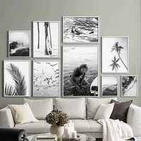seaside scenery modern wall art canvas painting nordic poster black white home room decoration picture girls wall decor fj011