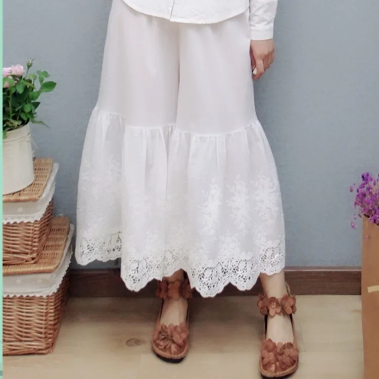 Женские кружевные хлопковые леггинсы в стиле ретро с вышивкой и эластичной