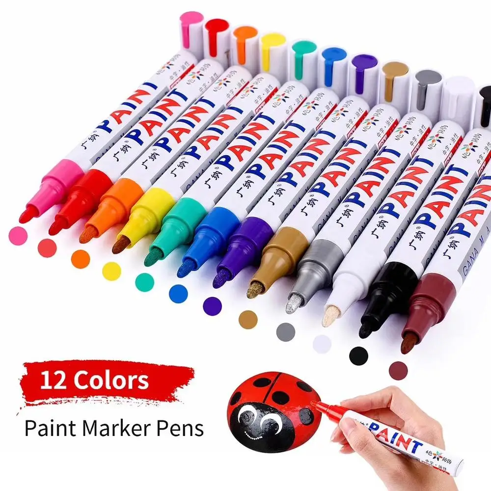 

12PCS Acrylic Paint Marker Pens Permanent Art Rock Metal Glass Pebble Waterproof Highlighter Wedding Album Graffiti