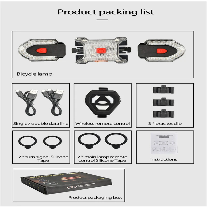 

USB Rechargeable Split Type Wireless Remote Control Steering MTB Mountain Bike Bicycle Tail Light Bicycle Lights High Power Wick