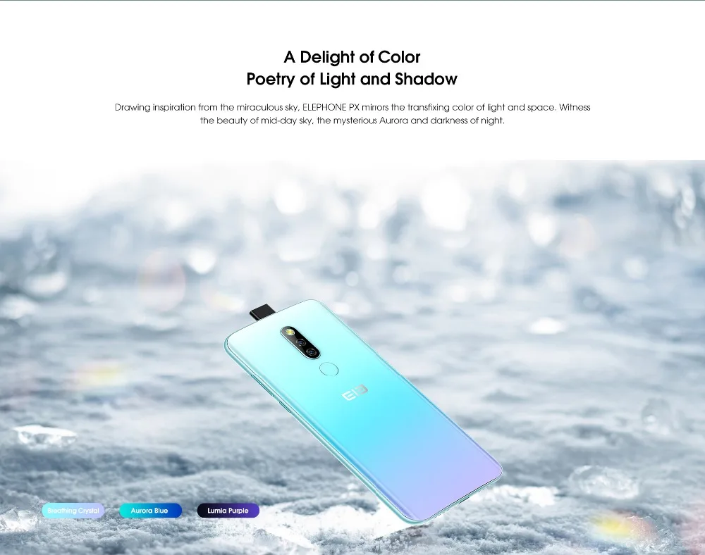 Elephone PX 6,5" FHD+ полноэкранная всплывающая камера 16 МП 3300 мАч глобальный мобильный телефон Android 9,0 MT6763 type C смартфон