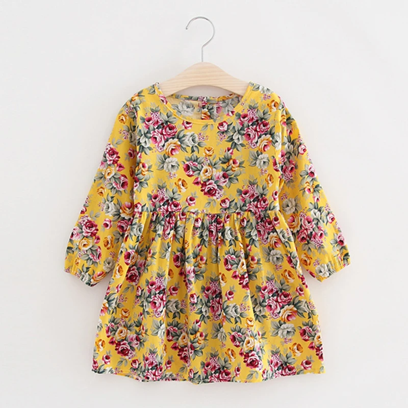New Kids Long Sleeve Dresses Girls Flower Printed Princess Dress Summer Children Clothing 2 3 4 5 6 7 Years Girl Elegant Outfits | Детская