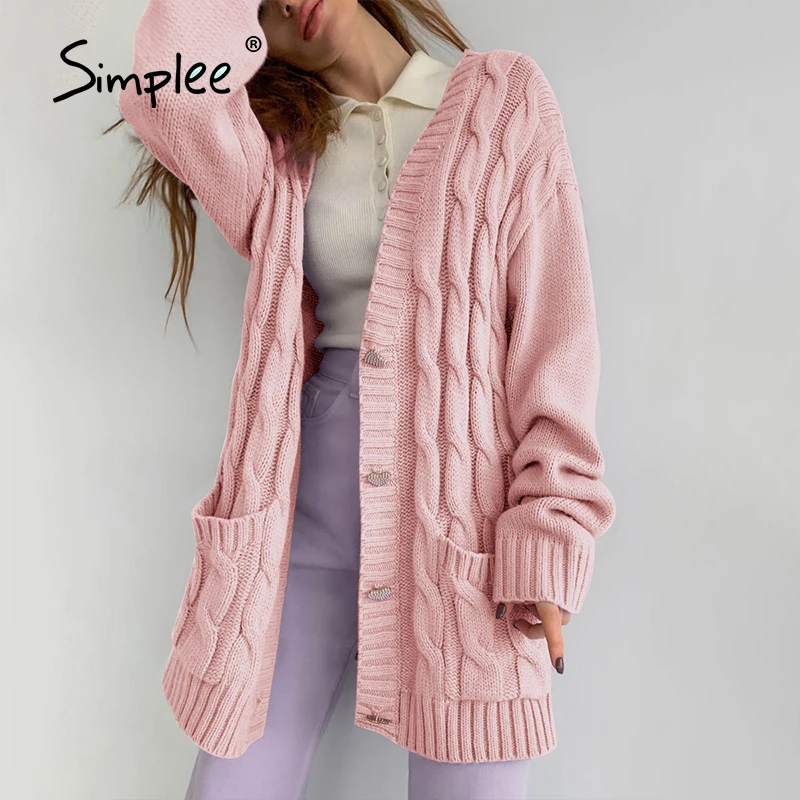 Simplee свободный женский длинный кардиган с v-образным вырезом и карманом зимний