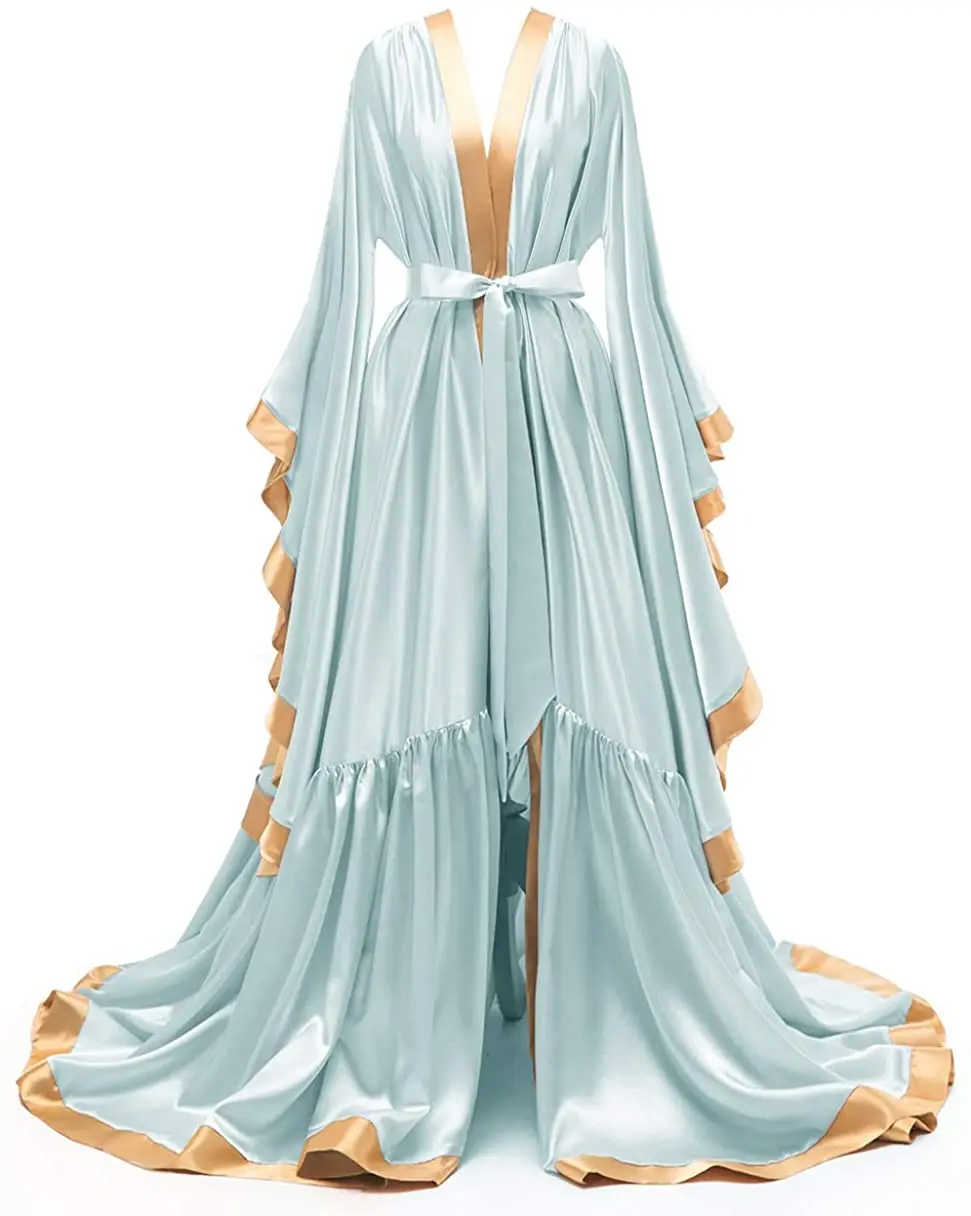 Long Bridal Robes Shiny Silk Satin Bridesmaid Wedding Bachelorette Party Nightgown Bathrobe