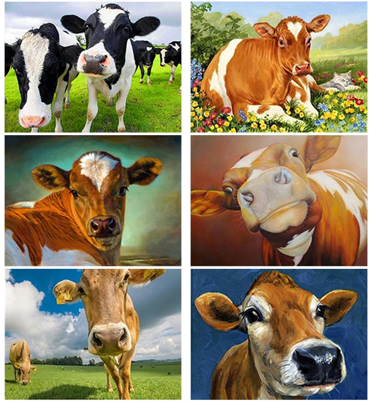 

Friendly Cow DIY 5D Diamond Painting Full Round or Square Rhinestone Mosaic Diamante Embroidery Cross Stitch Wall Art Home Gift