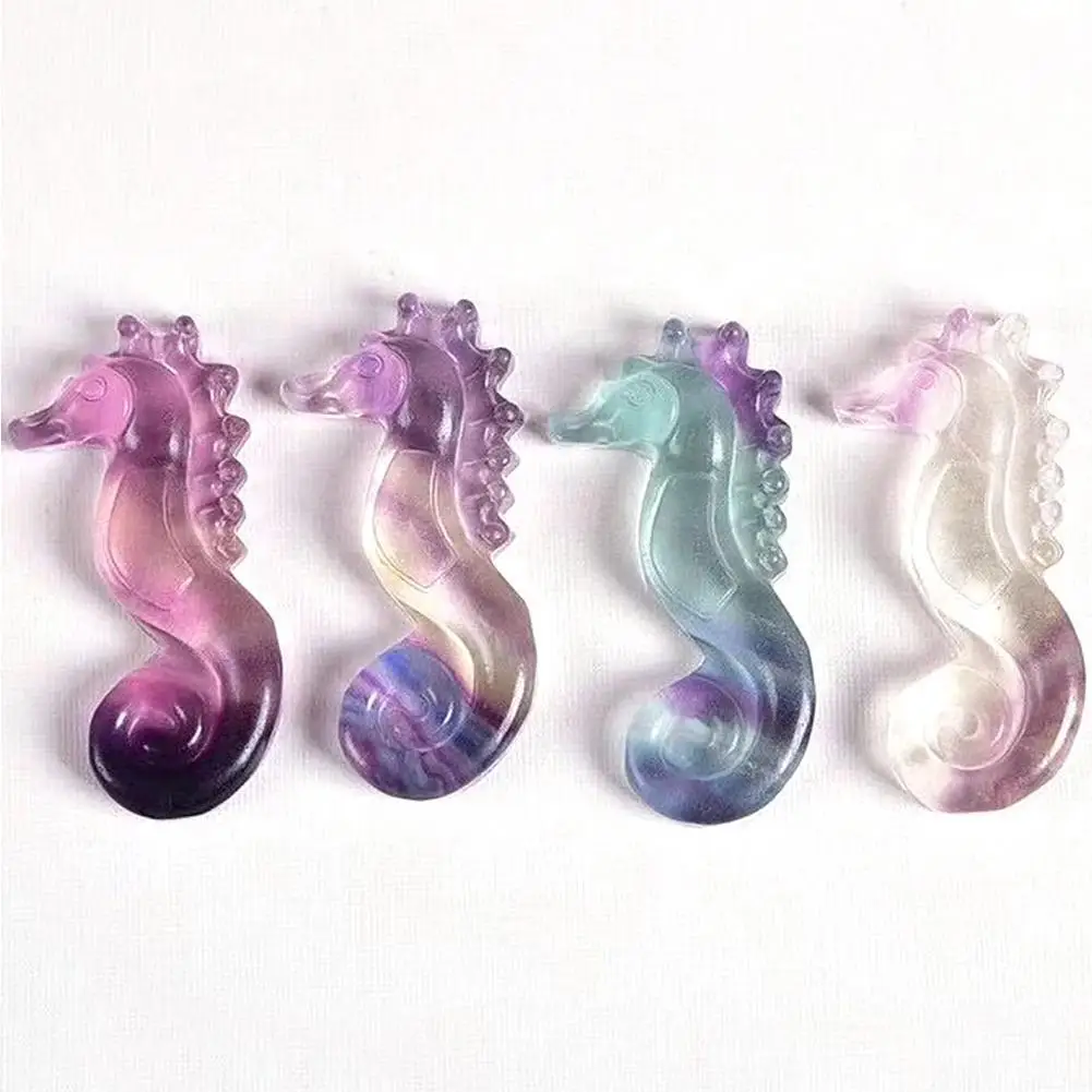 

1pc Random Natural Rainbow Fluorite Seahorse Hippocampus Carving Quartz Crystal Healing Stone Carved Pendant Crafts Gift Animal