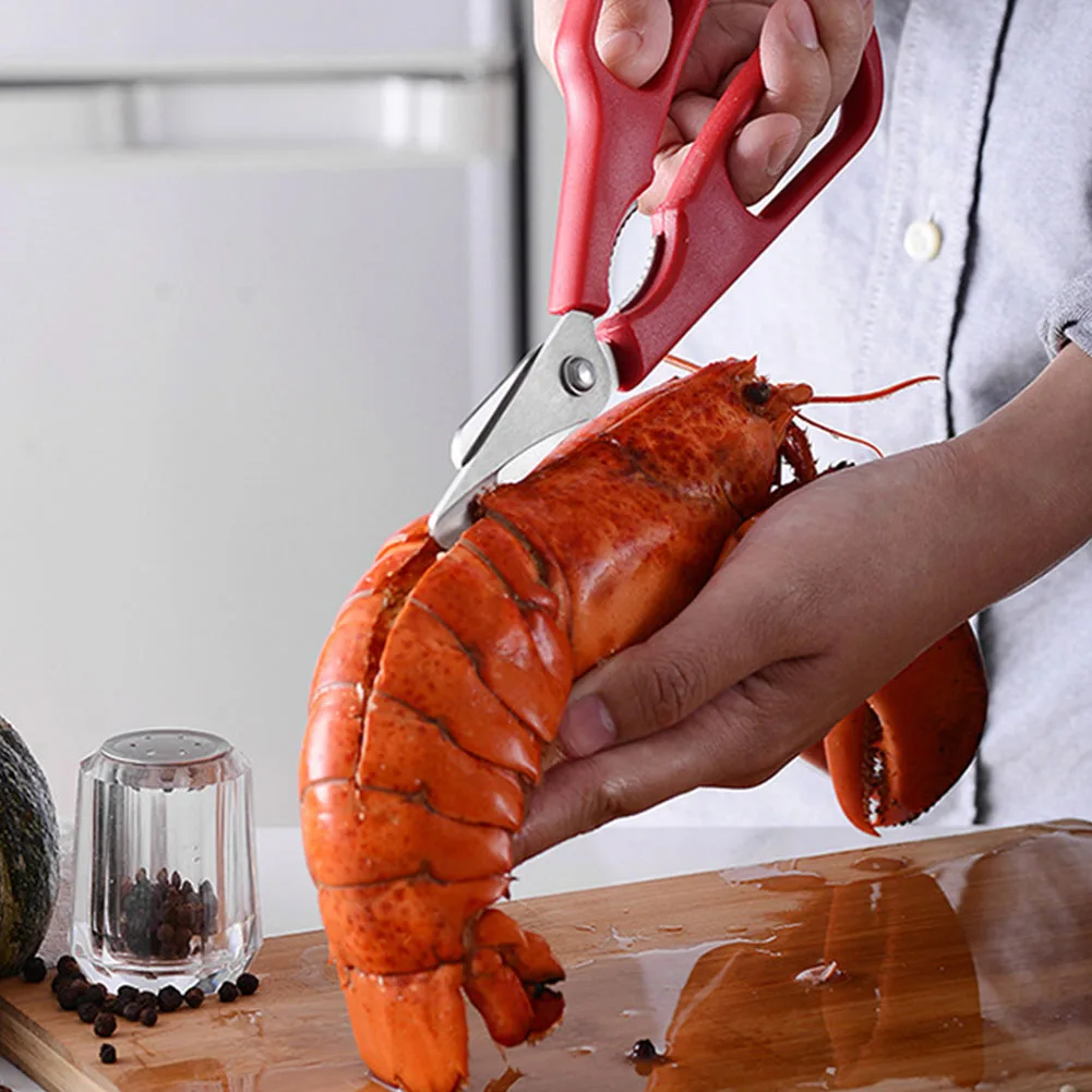 

Kitchen Tools Seafood Scissors Stainless Steel Cooking Shears Multifunctional Lobster Shrimp Fish Crab Scissors Red Black