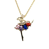 micro zircon ballerina girl pendant necklace ballet girl copper gold plated diy neck catenary necklace jewelry