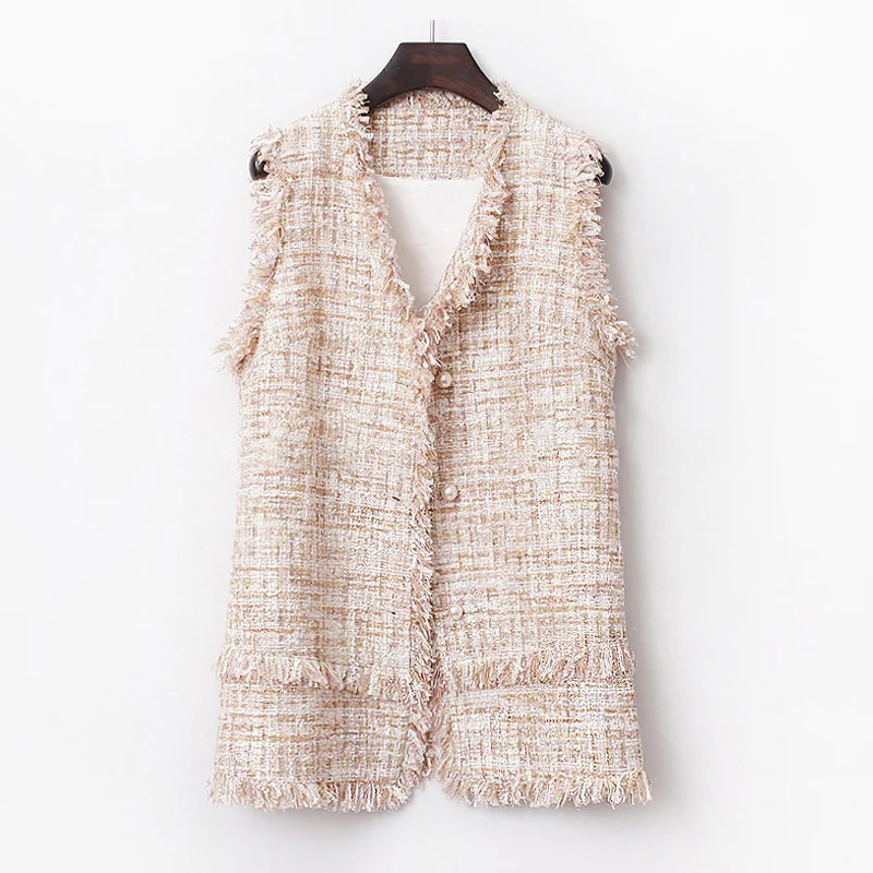 Твидовый жакет без рукавов с блестками яркого цвета Ткань Повседневный