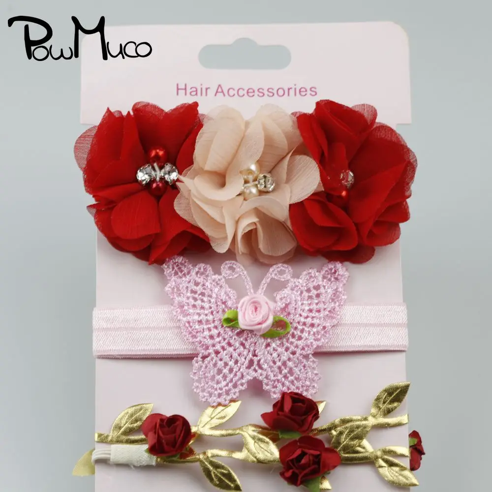 Повязка на голову Powmuco 3 шт./лот с бусинами из горного хрусталя и цветами для