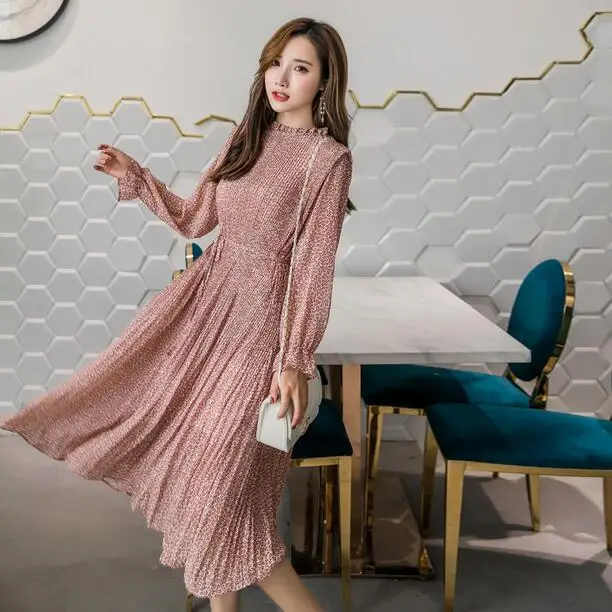 Бургундское абрикосовое шифоновое платье с цветами Весна Осень женское стоячий