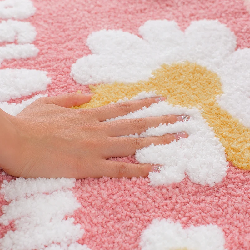 40x60cm bath mat cute cartoon daisy flocking floor mats home bathroom non slip doormat funny bedroom kitchen absorbent door mat free global shipping