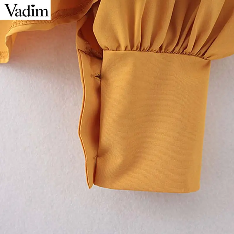 Vadim Женская стильная желтая блузка с воротником-шарфом украшенные рубашки