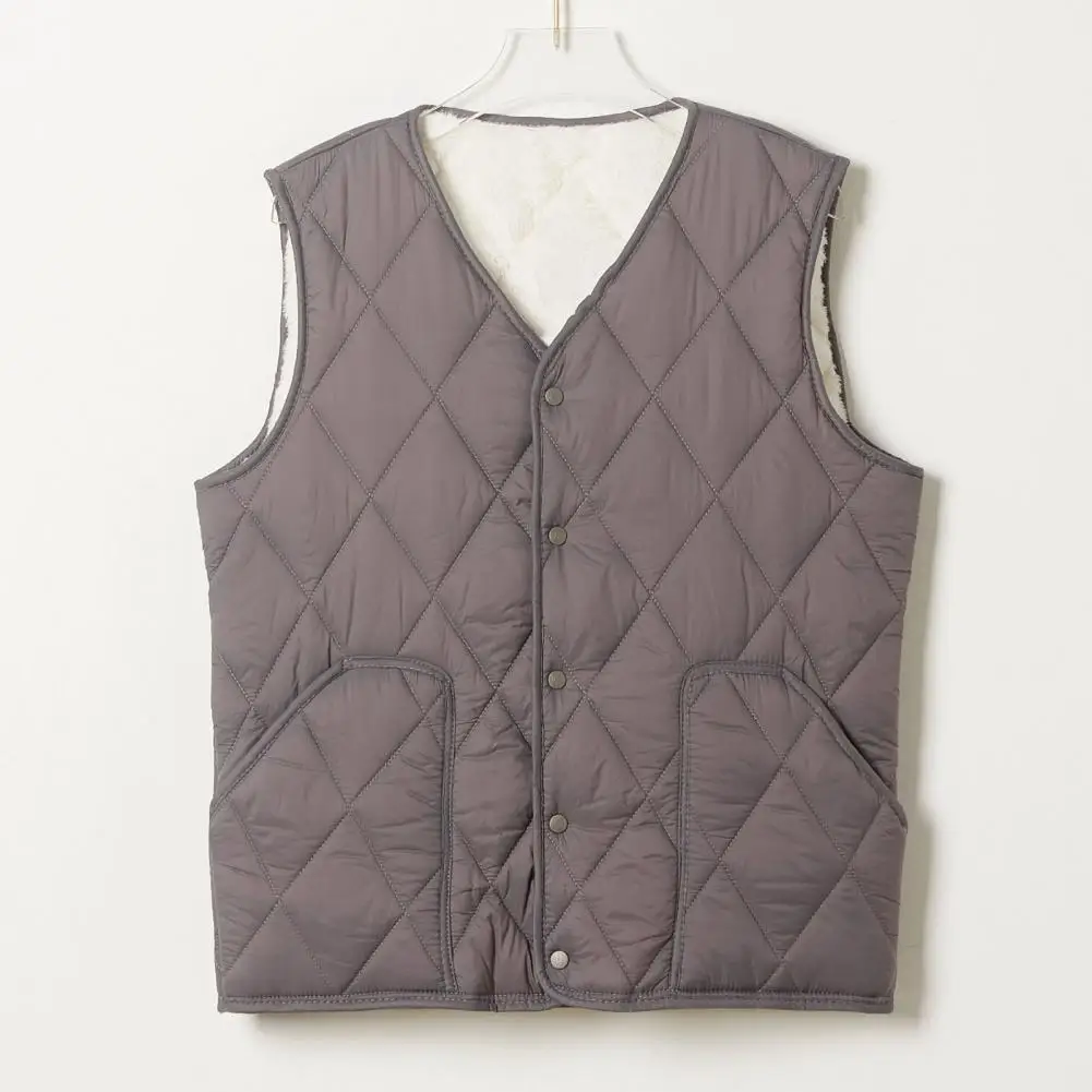 

Dropshipping!! Men Vest Sleeveless Single-breasted V Neck Solid Color Quilted Lining Male Waistcoat for Winter