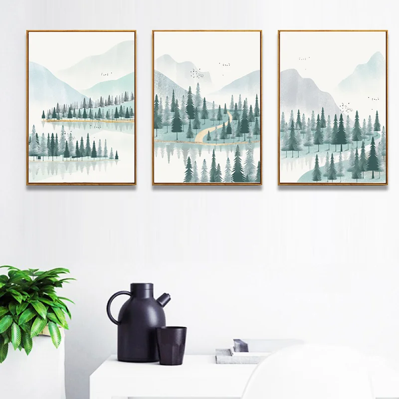 

Mountain Foggy Forest Picture Nature Scenery Scandinavian Poster Nordic Decoration Landscape Print Wall Art Canvas Painting