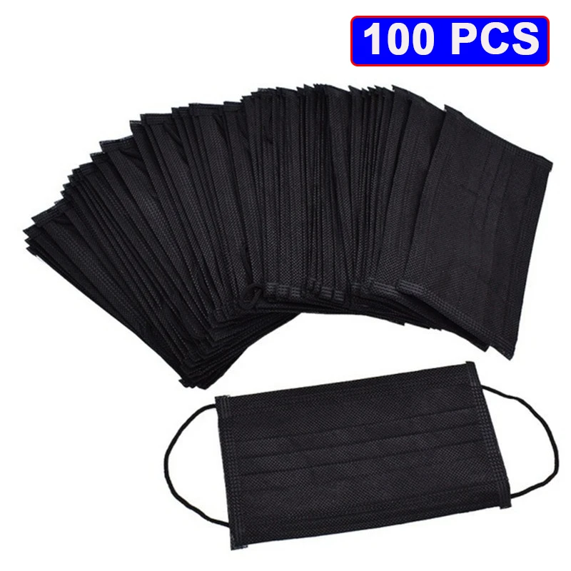 100 шт черная маска для лица одноразовых нетканых материалов 3 слоя фильтр против