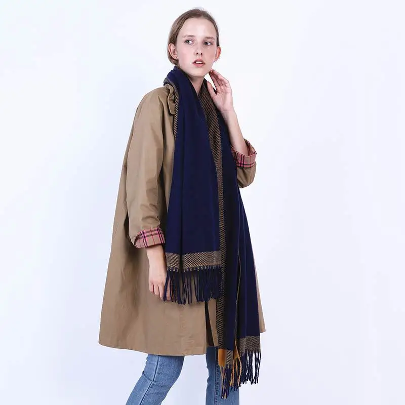 Женский шарф с бахромой в Европейском стиле двойной цветной кашемировый