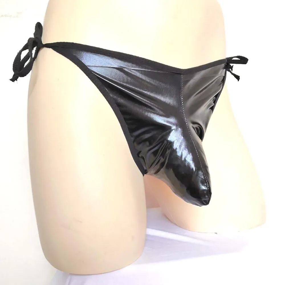 

Сексуальные мужские стринги из лакированной кожи Wetlook, эротическое белье, трусы с Т-образной спинкой, нижнее белье, Мужская сексуальная одеж...