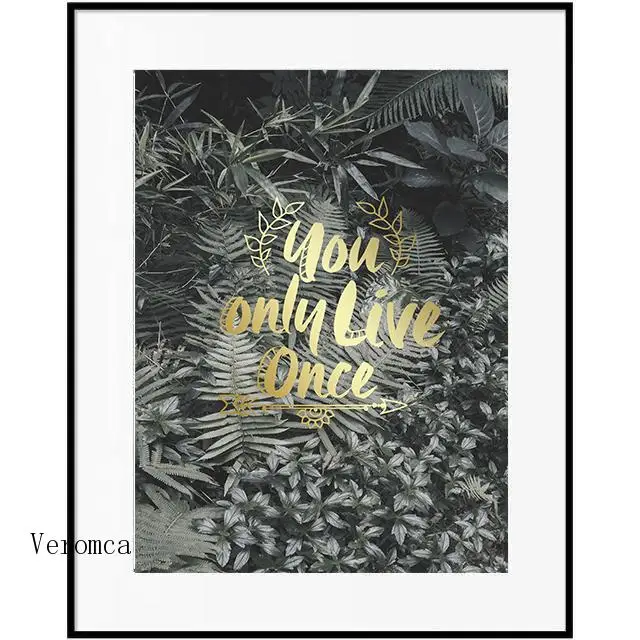 

Nordic Golden Letter Plants Leaf Creative Poster Atmosphere Simple Living Room Bedroom Mural Restaurant Canvas Hanging Painting