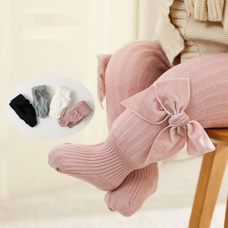 

0-10Y Children Cotton Baby Girls Thick Pantyhose Autumn Winter Warm Bowknot Tights Kids Girls Infant Knitted Leggings Stockings