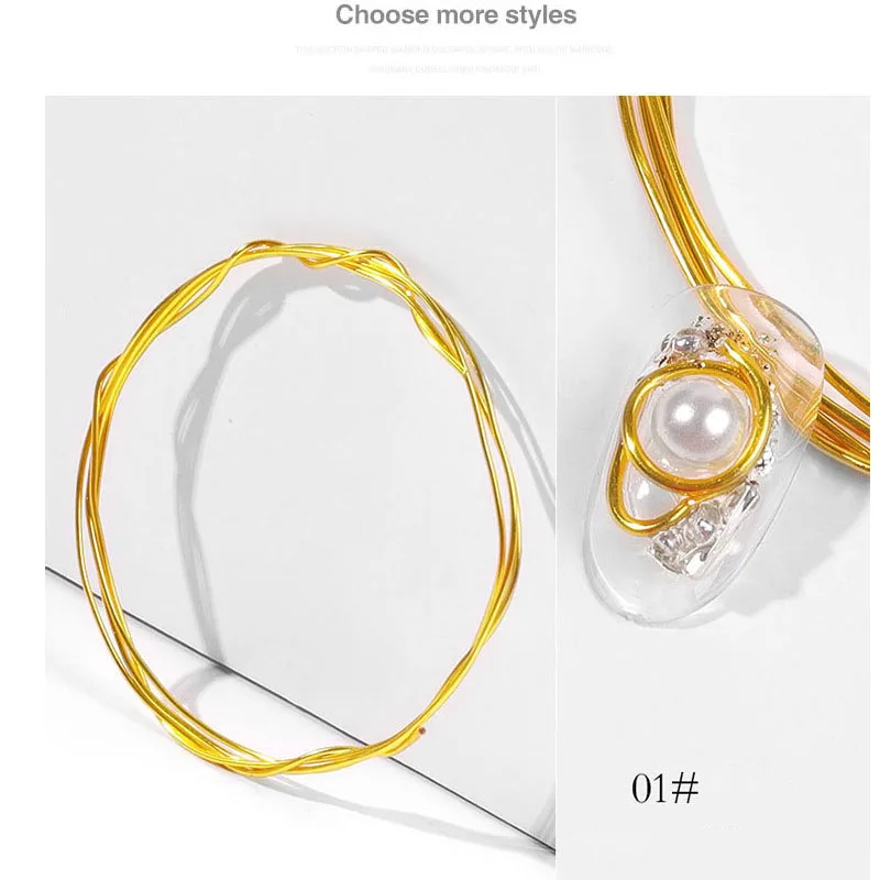 Copper wire Nail Art Decoration Charm Line DIY Design 3D Tips Gold Silver Rose Rhinestones Jewelry Manicure Supplies | Красота и