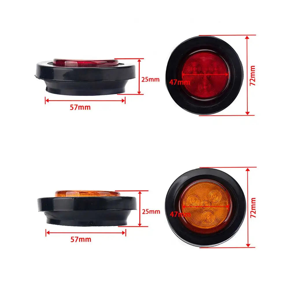 

4 LEDs Car Tail Mark Lights Round Rubber 2/2.5 Inch Auto Top Warning LED Light for Truck Trailer Vehicles Car Accessories
