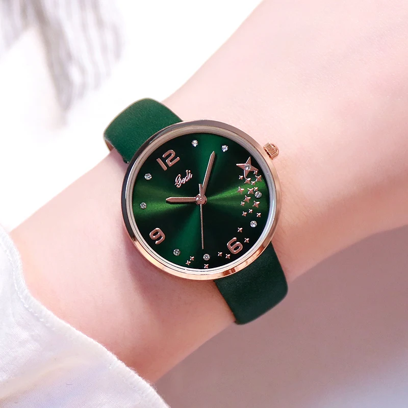

Ladies watch women quartz wristwatches luxury leather watches Fashion round dial diamond Gypsophila Retro woman watch gift 2021