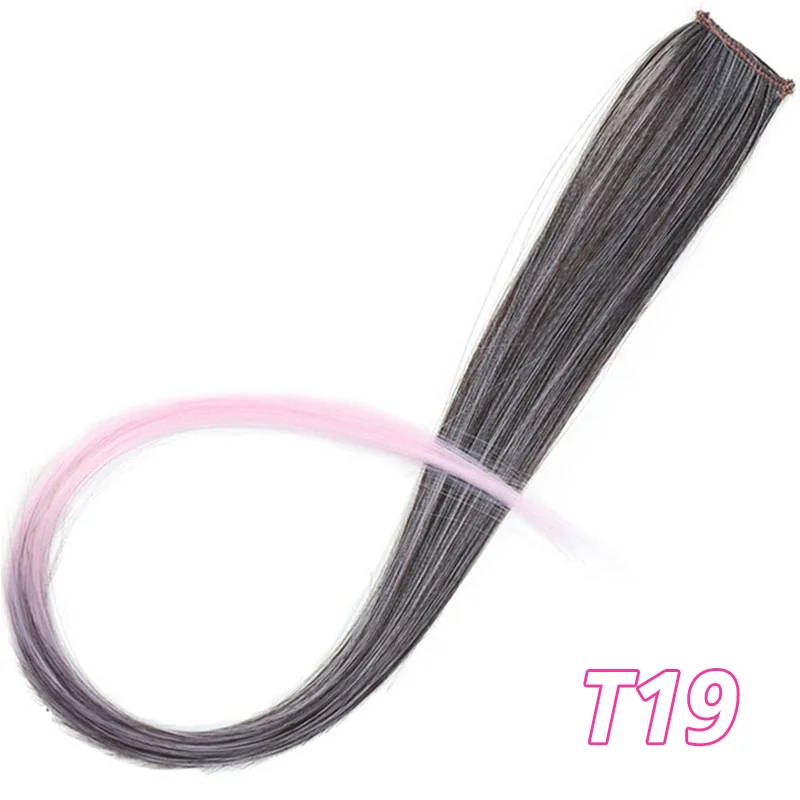 T19 AISI BEAUTY, длинные прямые радужные волосы для наращивания, на заколках, одна штука, ярко-розовые, серые синтетические волосы, пряди на заколках - Цвет: T19