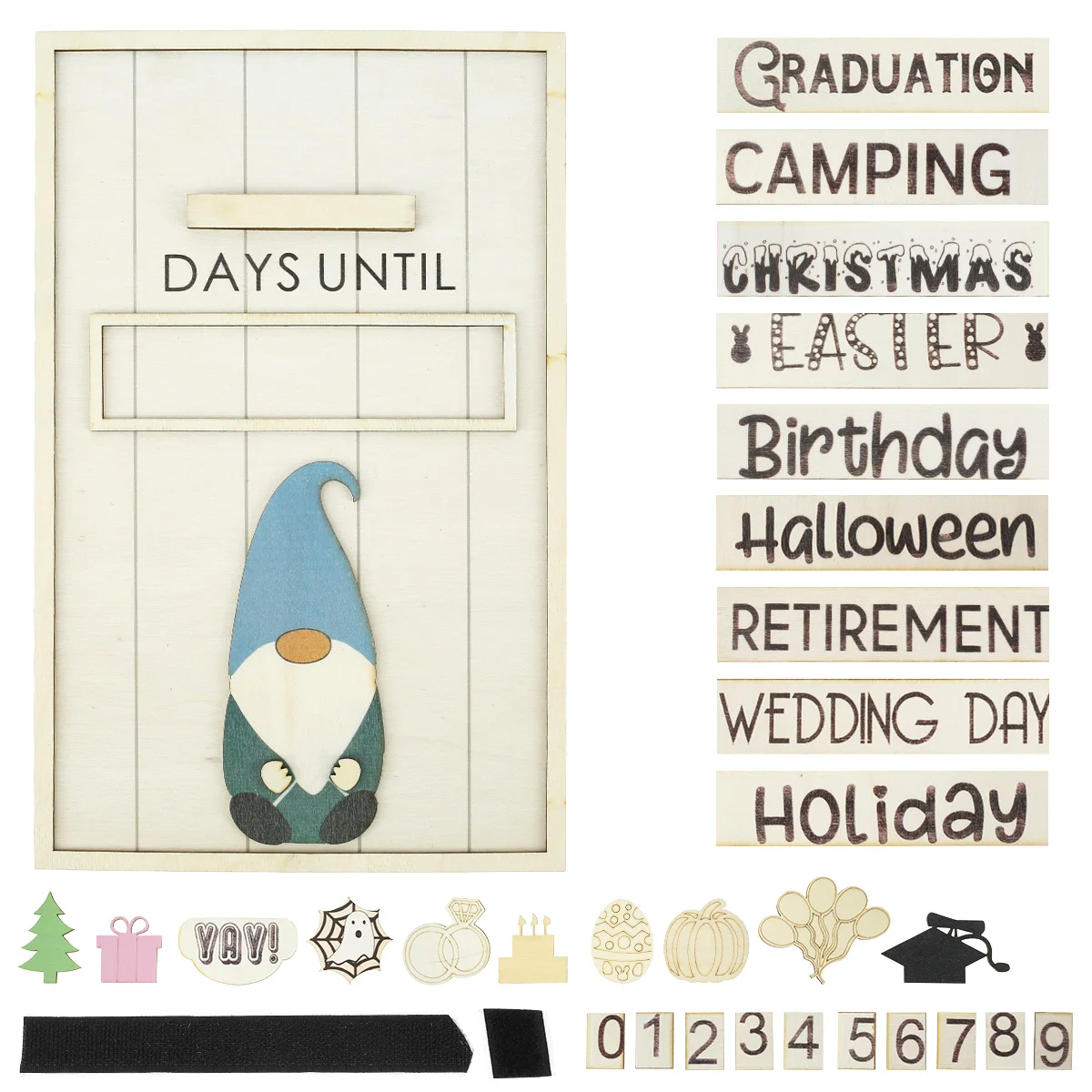 

Interchangeable Gnome Countdown Calendar with Replaceable Decorative Sign Year-round Events Countdown Wooden Home Decoration2022