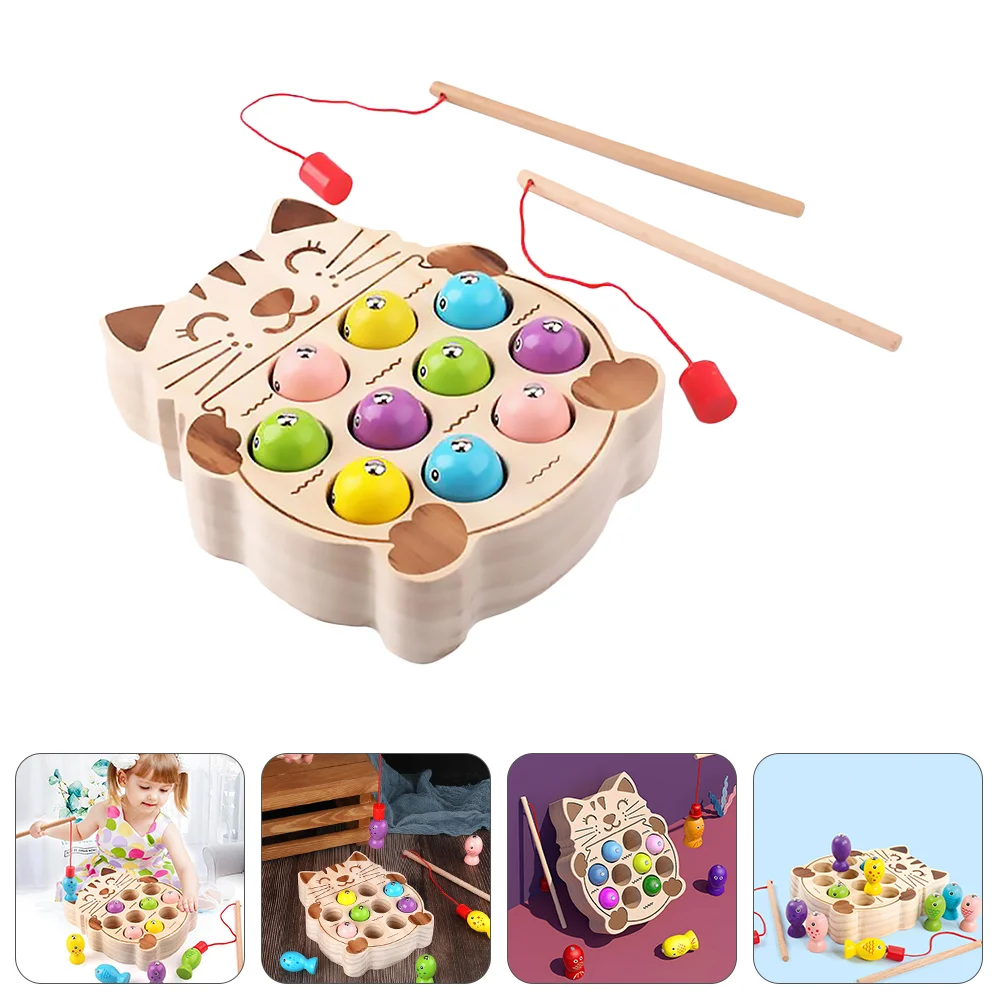 

1 Set Wooden Two-rod Magnetic Animal Shape Fishing Kids Interactive