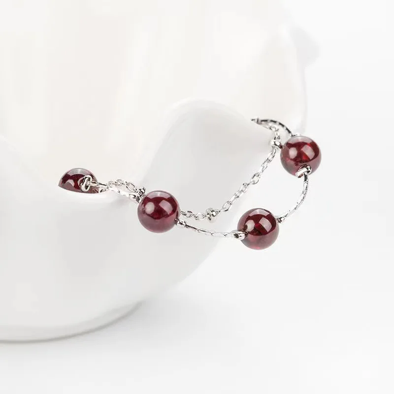 

MiYou 2021 Hot selling Bracelet Natural Purple Beads Jewerly Garnet with S925 Sterling Silver Bracelet for Girls Women Best Gift