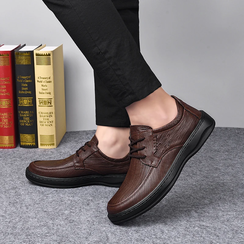 

Natural Leather Men Shoes Lace Up Casual Shoes Breathable Outdoor Walking Shoes Men Non-slip Flat Shoe Zapatos Hombre