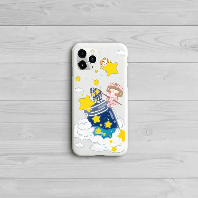 

Cute Cartoon Astronaut Planet Phone Case Candy Color White for iPhone 11 pro XS MAX 8 7 6 6S Plus X 5S SE 2020 XR
