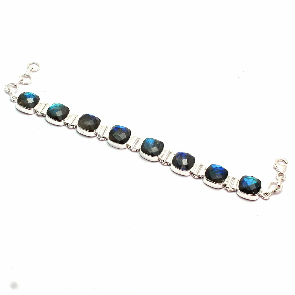 

Genuine Carved Labradorite Bracelet 925 Sterling Silver, Women Fine Jewelry Gift, 2SBR0216