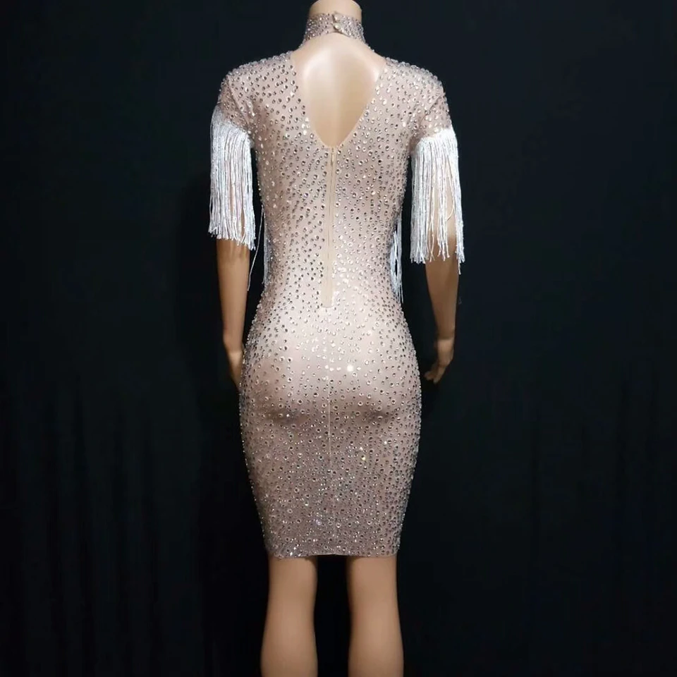 Платье женское стрейчевое с блестящими кристаллами вечерняя одежда для сцены