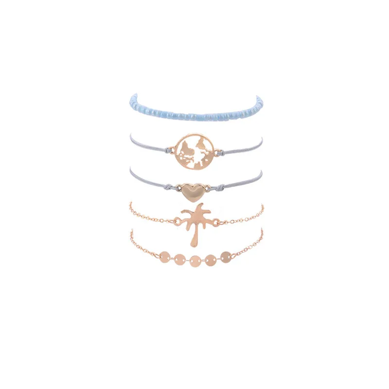 Sindlan 5 шт Простые Модные кокосовое браслеты с деревом Золото Круглый блестка