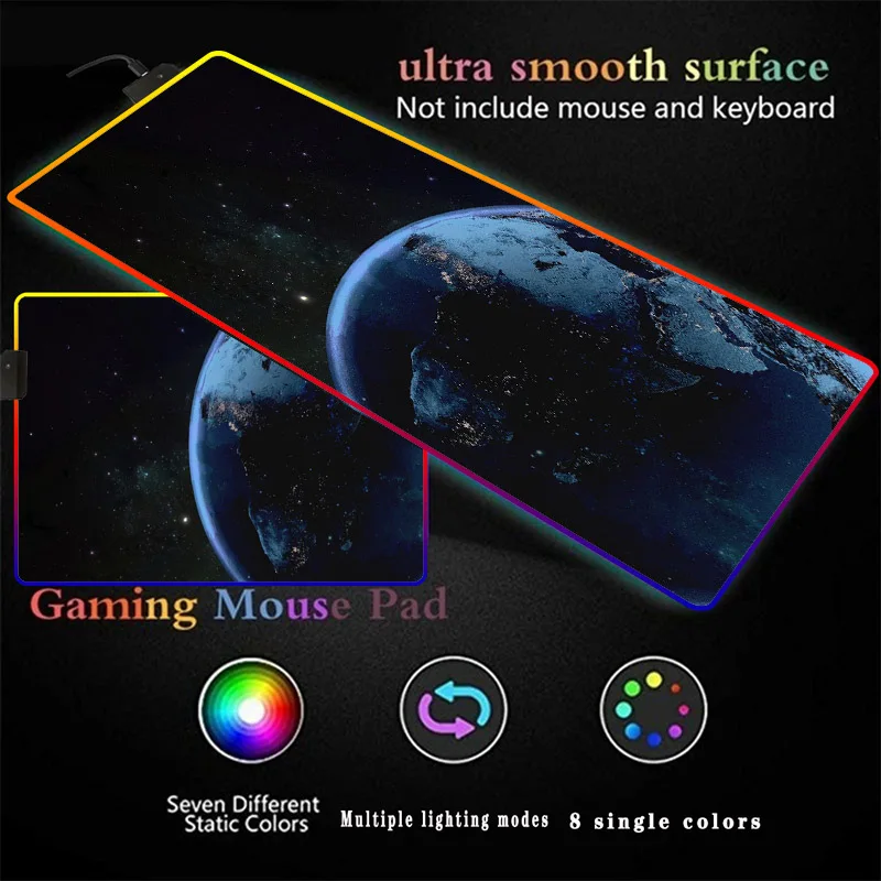 

Большой игровой RGB коврик для мыши с клавиатурой космической земли и звездами, проводной USB светодиодный коврик для мыши со светодиодной под...