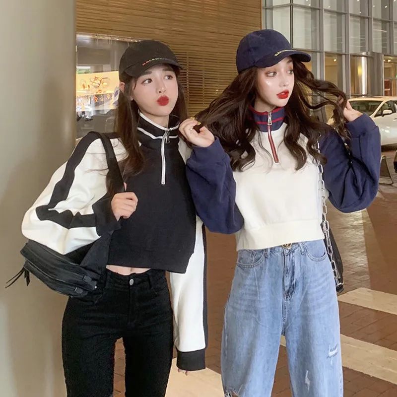 

Autumn 2020 new version of the net red fried street short sweatshirt women ins loose stand-up collar zipper pullover tops