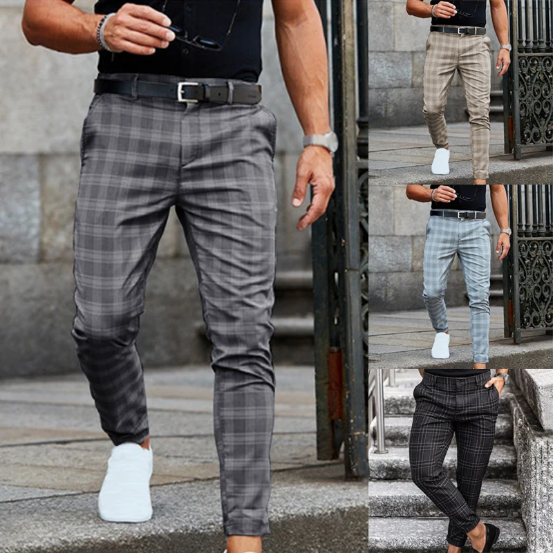 

Мужские брюки в клетку, повседневные, деловые, стрейчевые, длинные, в клетку