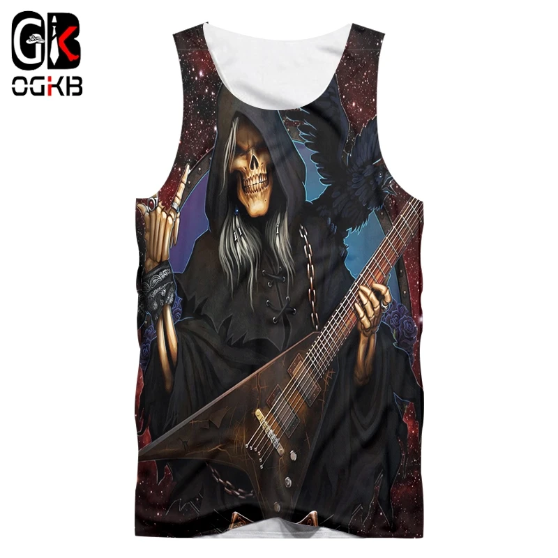 

Майка OGKB унисекс, летняя, крутая, с принтом гитары, черепа, 3D Майки, жилет для женщин/мужчин, хип-хоп, готические рубашки, безрукавки 5XL