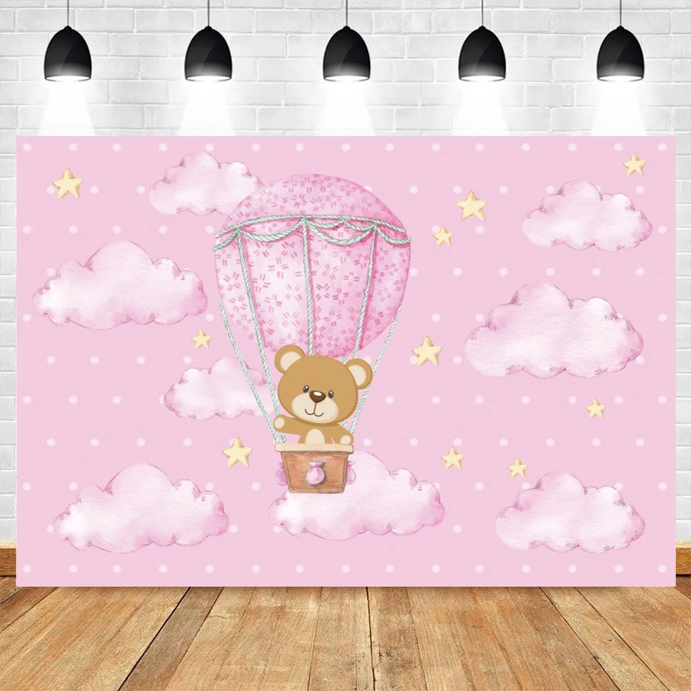

Виниловый фон для фотосъемки новорожденных с изображением розового неба облаков воздушных шаров звезд дня рождения первого дня рождения