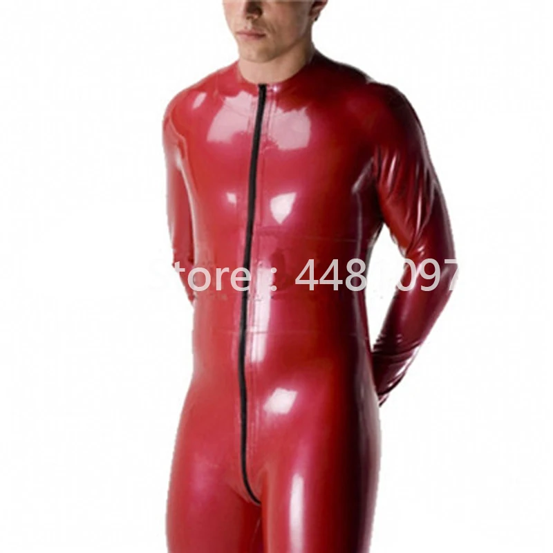 

sexy red latex bodysuit for men fetish rubber erotic costumes males' jumpsuit catsuit Plug size Jumpsuit Customize lingerie