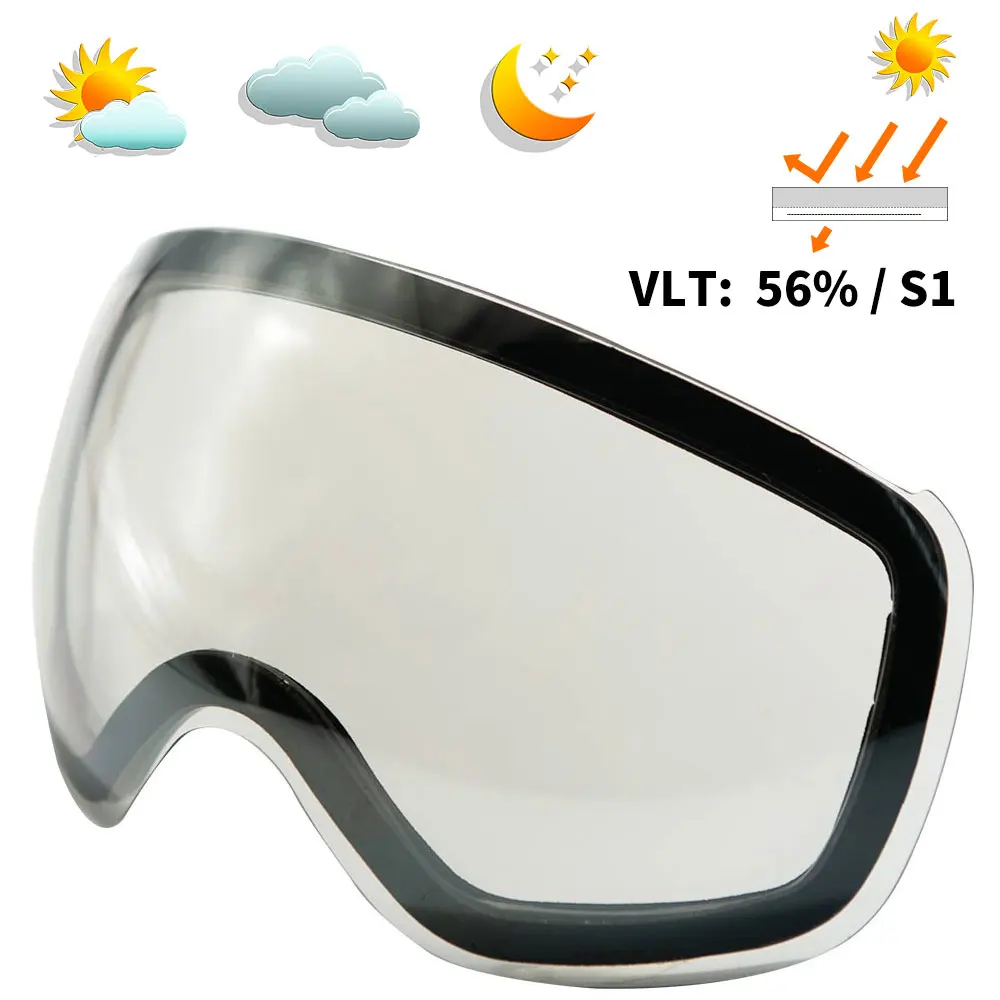 Only Grey Lens OTG очки для лыж и сноуборда для женщин и мужчин лыжный наглазник УФ 400 очки для защиты от снега взрослые двойные сферические зеркальные магнитные - Цвет: Only Grey Lens