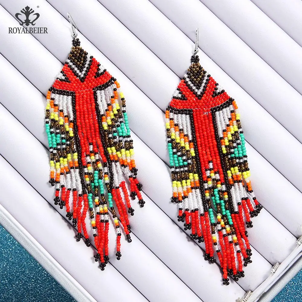 ROYALBEIER женские разноцветные богемные длинные серьги-кисточки ручной работы с