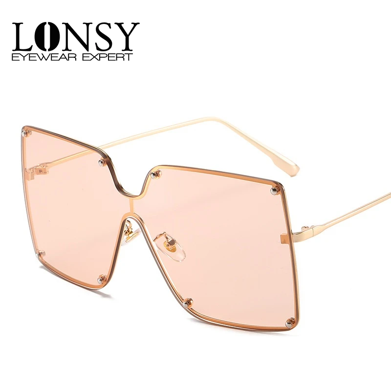 LONSY модные негабаритные Квадратные Солнцезащитные очки без оправы женские