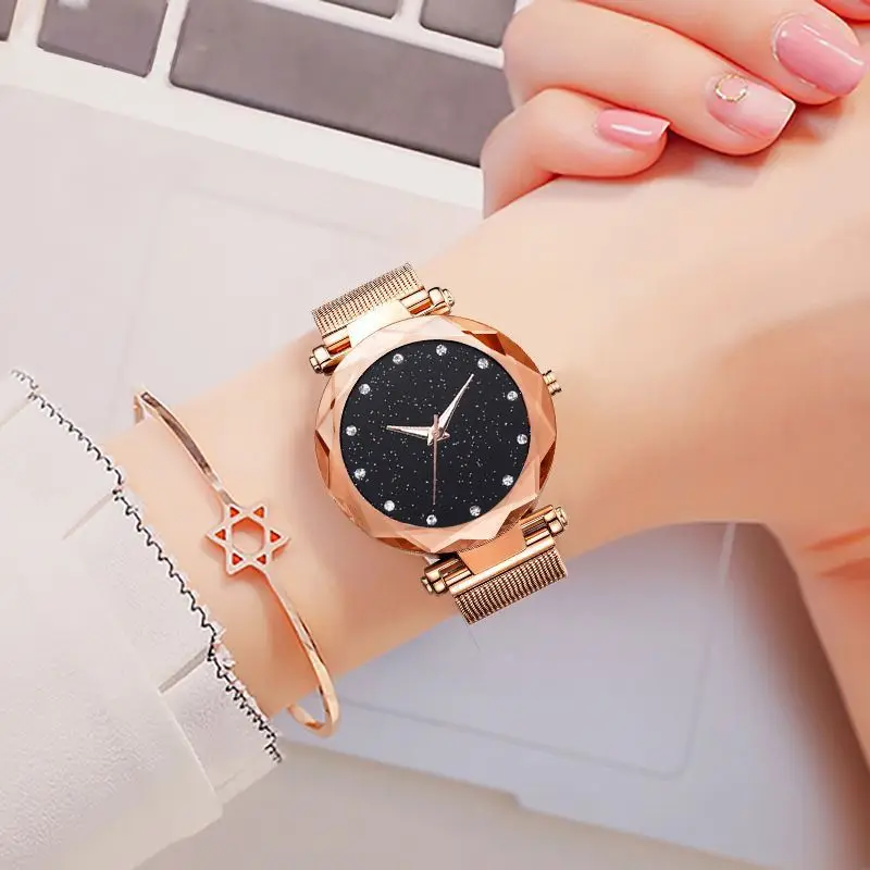 Relogio Feminino, женские часы, бренд, звездное небо, элегантные, с магнитной пряжкой, Vibrato, розовое золото, женские наручные часы, роскошные часы для женщин