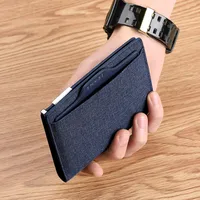 Ultra thin wallet men's canvas multifunctional large capacity handheld credit card metal buckle driver's license Leather Wallet