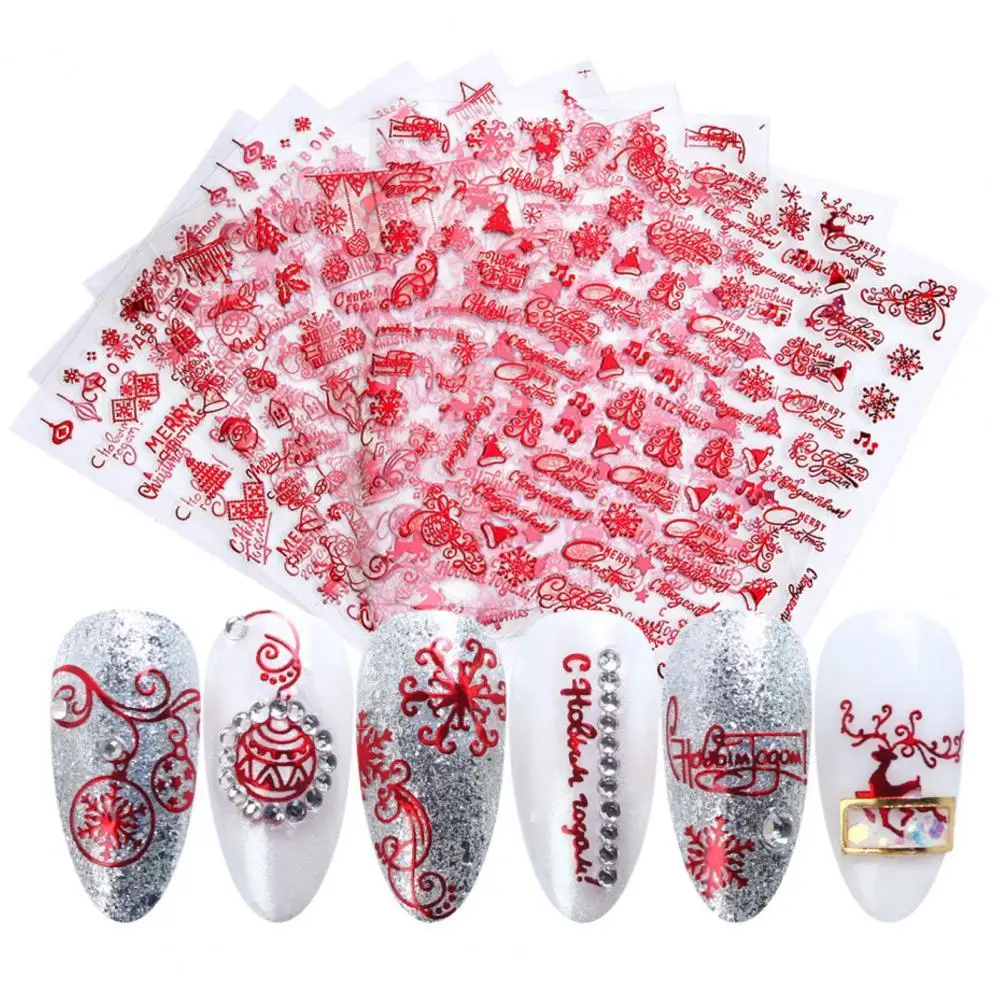 

Nail Decals 3D Effect Self-Adhesive Smooth Christmas Slider Wraps Snowflake Elk Santa Sticker for Winter