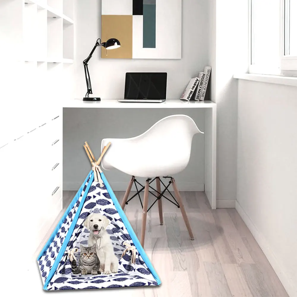Кошка Собака вигвама с подушкой и доске Портативный собака палатки Вуд холст для